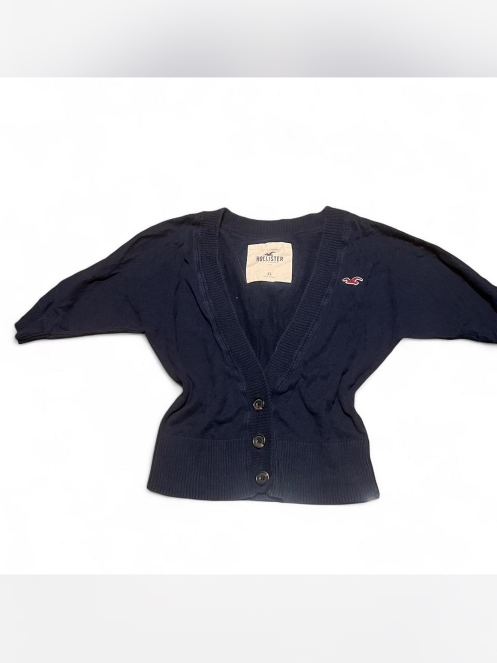 VINTAGE Y2K Hollister Navy Blue Knit Babydoll Cardigan XS ⚓️✨